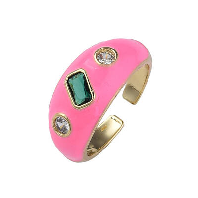 Cubic Zirconia Open Cuff Ring with Enamel