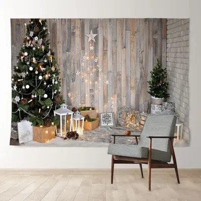 Aperturee Tree Light Star Theme Wooden Christmas Backdrop
