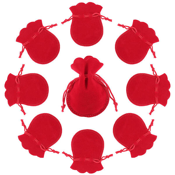 Beebeecraft 20Pcs Velvet Drawstring Bags 3.7x3Inch Calabash Shape Pouches Red Gifts Bags for Keeping Jewelry Other Items