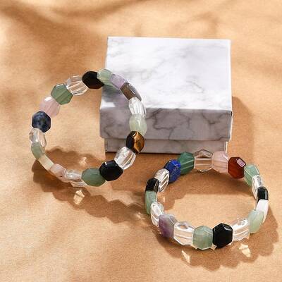 Natural Mixed Gemstone Beaded Stretch Bracelets for Women Men