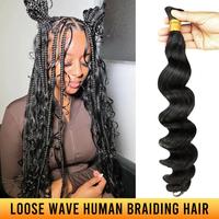 YGwigs Loose Wave Bulk Braiding Hair Natural Black Human Hair Bundles Boho Braids - Cambodia Virgin Hair, Double Drawn, 100g/...