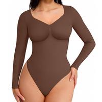 FeelinGirl Women's Seamless Sculpt Long Sleeve Thong Comfortable Bodysuit for Tops and Underwear Lady Comfort Basic