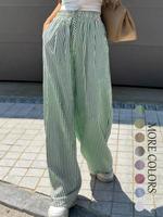 Women's Striped Print Drawstring Waist Wide Leg Pants, Loose Casual Pocket Baggy Trousers for Summer, Fashion Women's Bottoms...