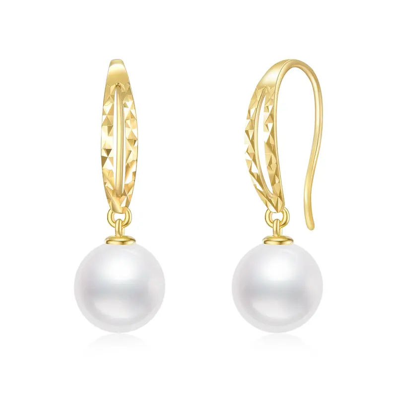 10K Gold Pearl Bead Drop Earrings
