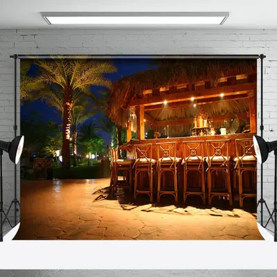 Tropical Bar Beach Summer Night Scenery Backdrop - Aperturee