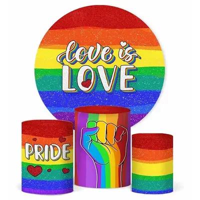 Aperturee Love Is Love Lgbt Valentines Day Round Backdrop Kit | Round Party Backdrop | Round Backdrop Fabric Cover | Custom C...