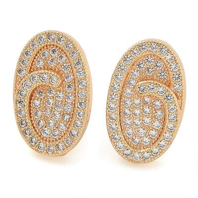 Rack Plating Oval Brass Clear Cubic Zirconia Stud Earrings