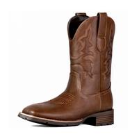 Men's Western Cowboy Boots - Embroidered Square Toe Short Boots, Slip-Resistant and Durable for Spring & Fall Walking Shoes F...