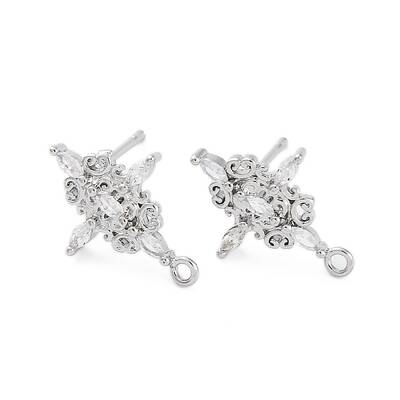 Brass Micro Pave Cubic Zirconia Stud Earrings Finding