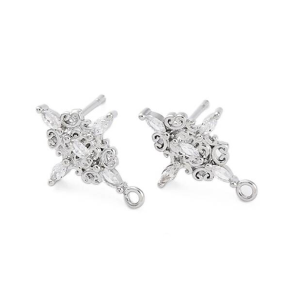 Brass Micro Pave Cubic Zirconia Stud Earrings Finding
