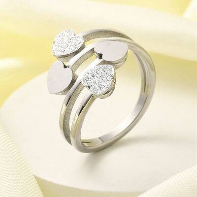 Textured Heart 304 Stainless Steel Finger Ring for Women