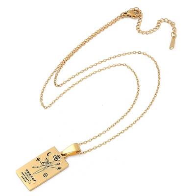 12 Constellation Stainless Steel Tarot Card Engraved Pendant Cable Chain Necklaces