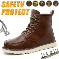 Men's Workwear - style Steel - toe Sports Non - slip Work Shoes, High - top Leather Safety Boots, with Anti - smashing, Anti ...