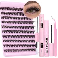 Natural Eyelash Extensions Kit, 200pcs Mixed Length Individual False Eyelashes, Self Grafting Curl Eyelashes, Professional Ey...