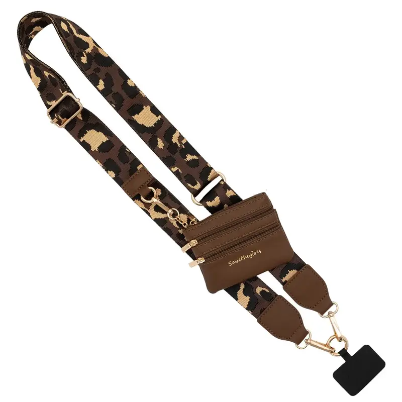 Clip & Go Strap with Pouch - Leopard Collection Adjustable Phone Smartphone Detachable Wristlet Accessory Cord Cellphone