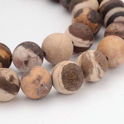 Frosted Round Natural Zebra Jasper Beads