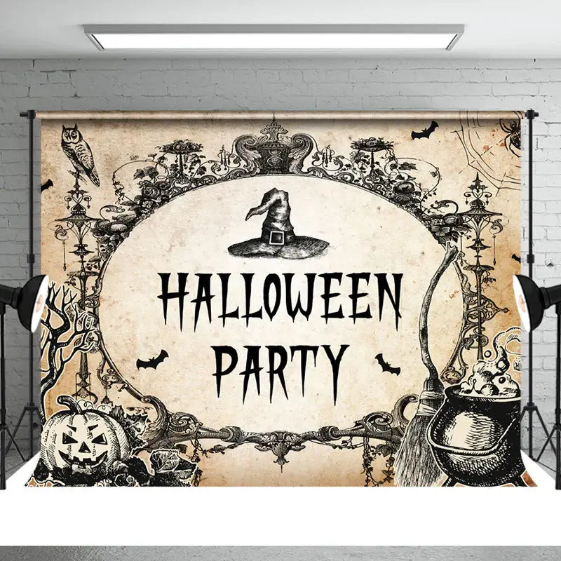 Old Fashion Black Scary Happy Halloween Party Backdrop - Aperturee