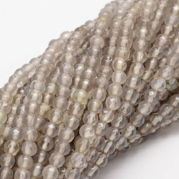 Faceted Natural Agate Round Beads Strands