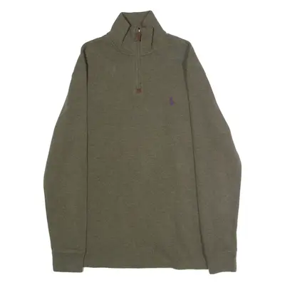 POLO RALPH LAUREN Mens Patterned Jumper Green 1/4 Zip Tight Knit S