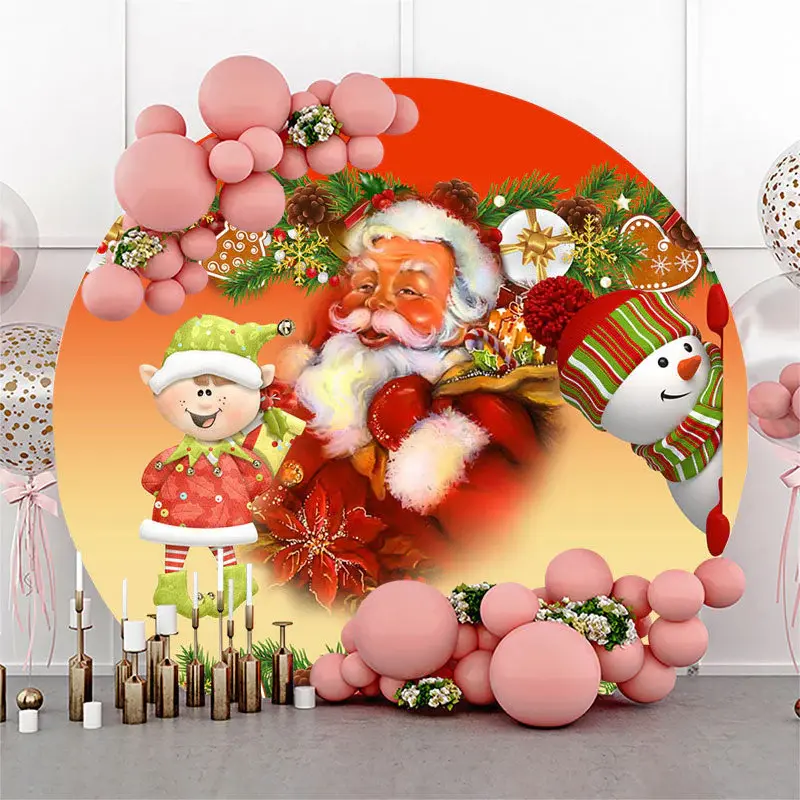 Red Santa Claus Snowman Round Christmas Backdrop - Aperturee