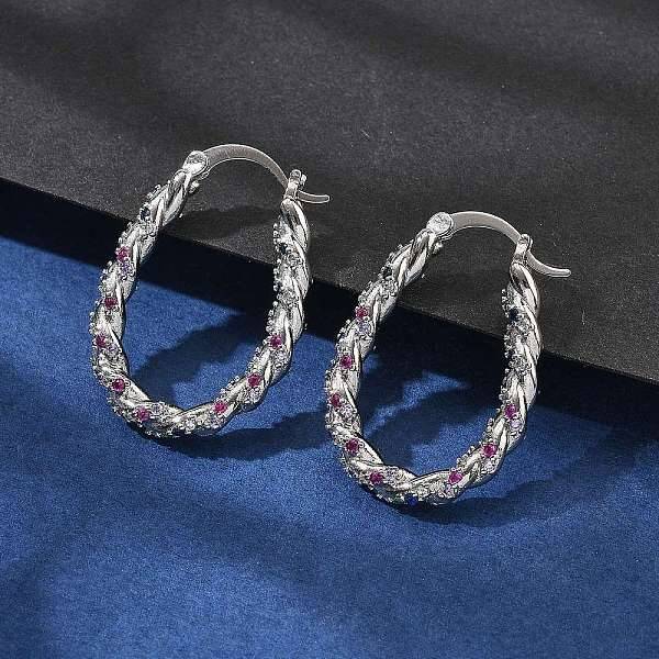 Brass Micro Pave Cubic Zirconia Hoop Earrings for Women