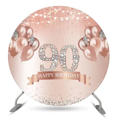 Aperturee Diamond Rose Gold Bokeh Round 90Th Birthday Backdrop | Circle Party Backdrop | Round Backdrop Fabric Cover | Round ...