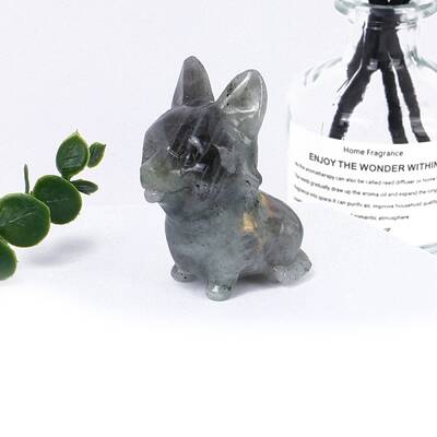 Natural Labradorite Carved Dog Statue