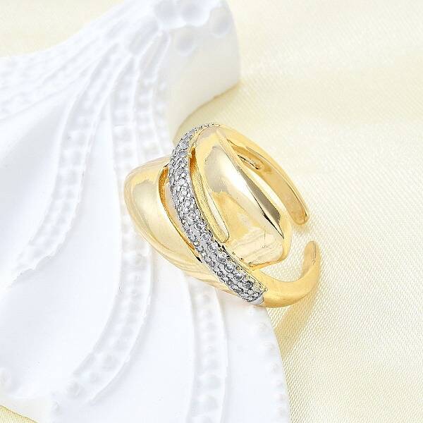 Brass Micro Pave Clear Cubic Zirconia Cuff Rings for Women