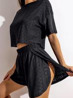 Women's Solid Top & Shorts Loungewear Two-piece Set, Casual Comfy Round Neck Top & Shorts Pj Set, Ladies Sleepwear for All Se...