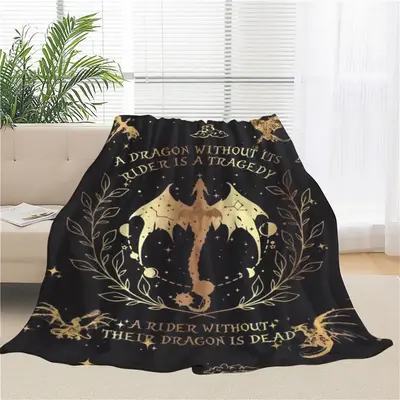 JOOCAR Glam Style Flannel Throw Blanket with Dragon and Rider Motif - Tie-dye Digital Print All-Season Cozy Polyester Bedding...