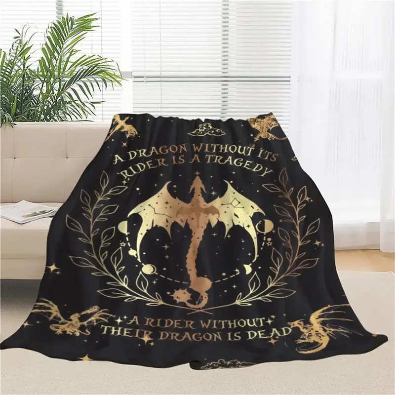 JOOCAR Glam Style Flannel Throw Blanket with Dragon and Rider Motif - Tie-dye Digital Print All-Season Cozy Polyester Bedding...