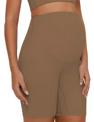 POSHDIVAH Ribbed Maternity Biker Shorts Over The Belly for Women - 8\