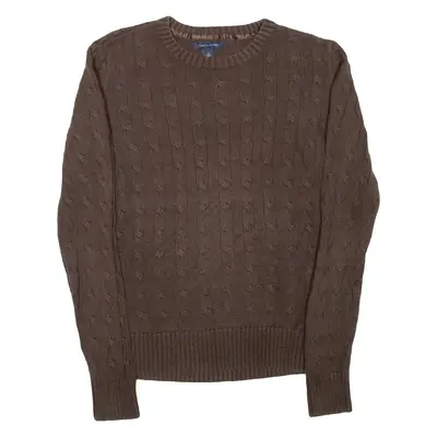 TOMMY HILFIGER Womens Jumper Brown Cable Knit M