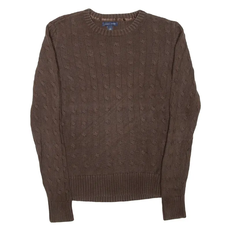 TOMMY HILFIGER Womens Jumper Brown Cable Knit M