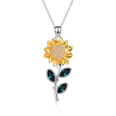 Sterling Silver Zircon Sunflower Pendant Necklace