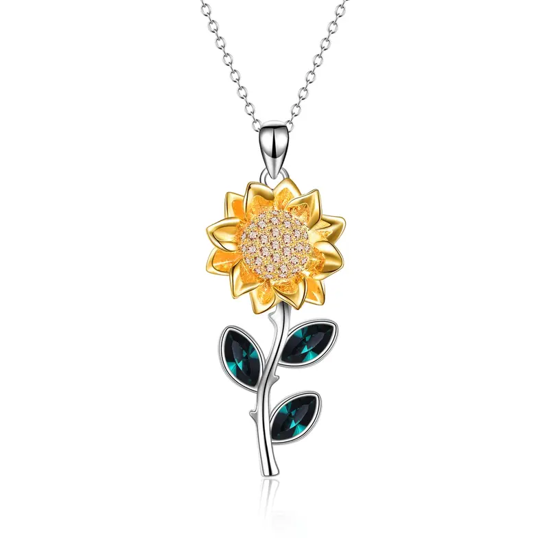 Sterling Silver Zircon Sunflower Pendant Necklace