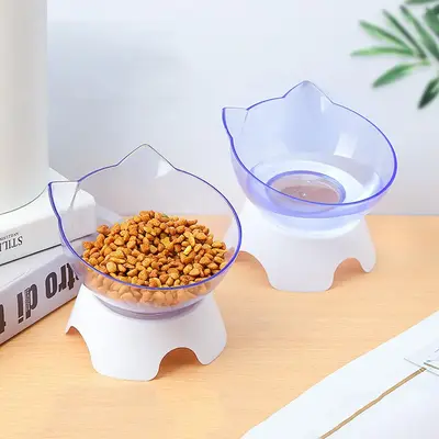Random Color Cat Ear Design Pet Feeding Bowl with Base, Clear Pet Feeder Bowl, Pet Food Bowl, Dog & Cat Accessories, Feeding ...
