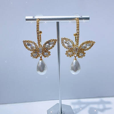 Fashionable luxury Clear Cubic Zirconia & Rhinestone Butterfly Stud Earrings