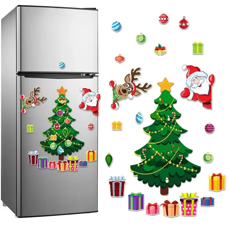 Magnetic Christmas Stickers Set, Santa Snowman Reindeer Designs, Waterproof Holiday Decorations for Fridge Garage Door Car, F...