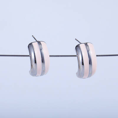 Pink C-shaped Brass Stud Earrings