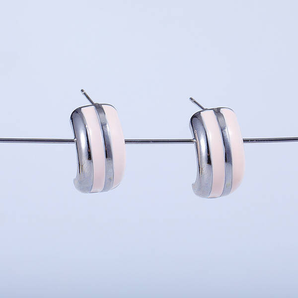 Pink C-shaped Brass Stud Earrings