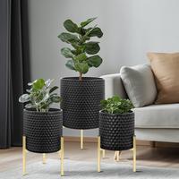 Black metal flower stand set with flower pots - modern minimalist style - suitable for indoor and outdoor use - rust-proof an...