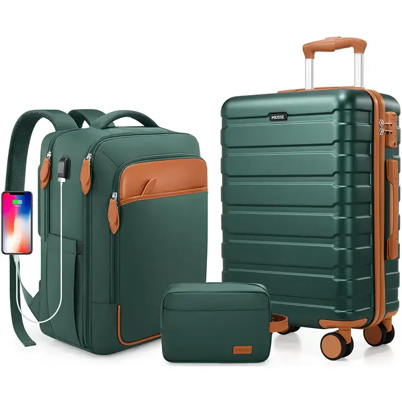 UKEIN&Miusse Luggage Set 3 Piece with Backpack,ABS Hard shell Carry On Luggage Airline Approved with Spinner Wheels, Hardshel...