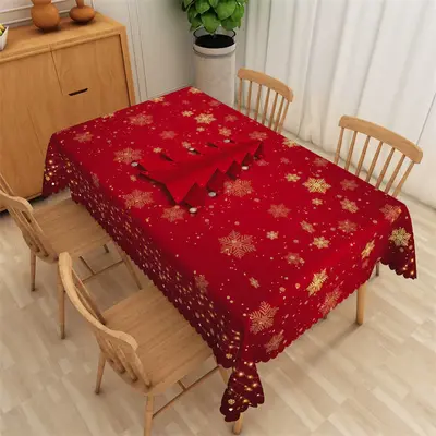 3D Red Christmas Tree Snowflake Tablecloth For Dining - Aperturee