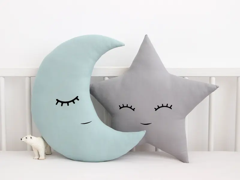 Set of 2 Pillows - Gray Star Pillow and Dusty Mint Crescent Moon Pillow