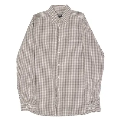 BOSS Mens Shirt Brown Gingham Long Sleeve XL