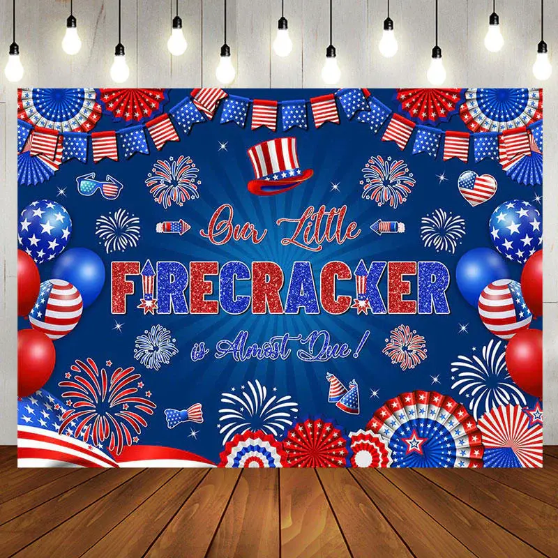 Little Firecracker USA Flag Baby Shower Backdrop - Aperturee