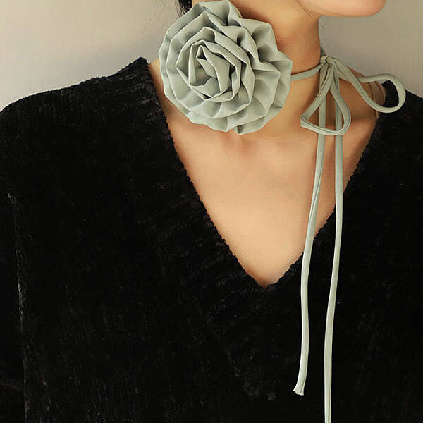Fabric Rose Tie Choker Necklaces for Women