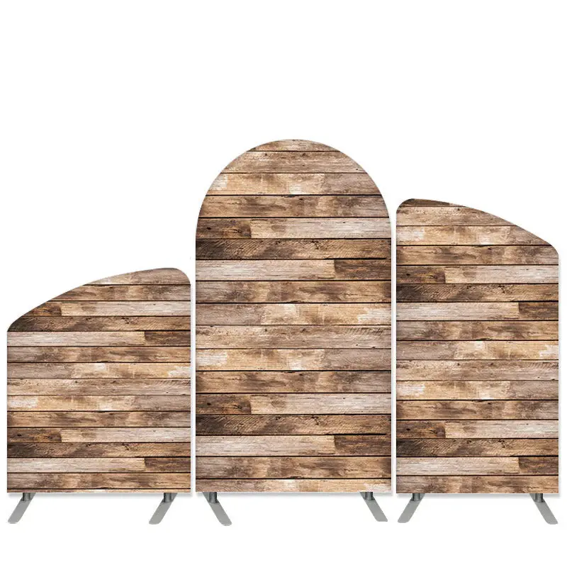 Aperturee Retro Wood Style Theme Brown Arch Backdrop Kit Banner | Round Arch Backdrop Cover | Diy Round Arch Backdrop | Custo...