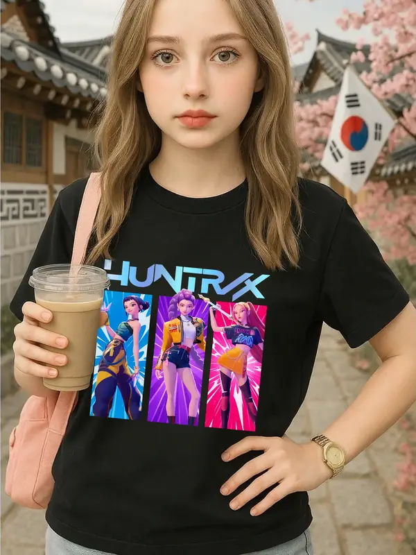 Young Girl's and Boy's KPOP Demon Hunters Graphic T-Shirt Anime Tees Movie Vintage Y2K Cotton T-Shirt Gift for Her A1